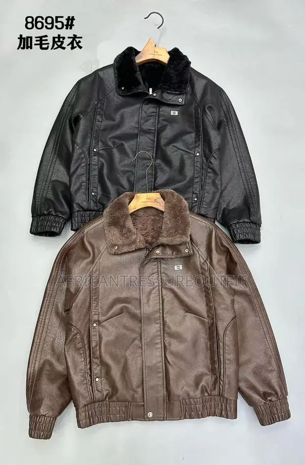 Men's Faux Leather Fleece-Lined Winter Bomber Jacket - 1