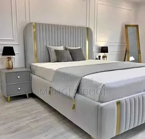 Brand New 5x6 "Maua Mengi" Bed Frame - White & Gold