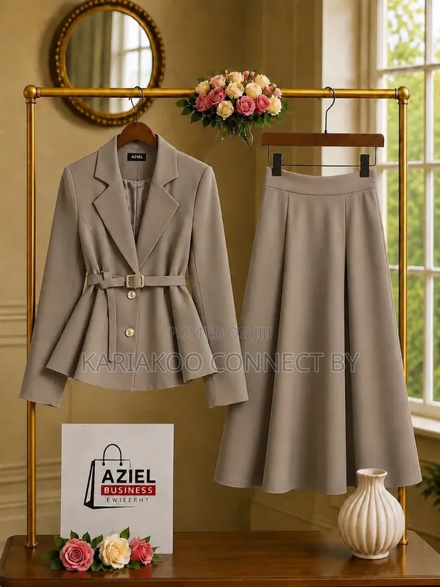 Women's Belted Blazer & Skirt Suit - 1