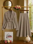 Women's Belted Blazer & Skirt Suit - 1