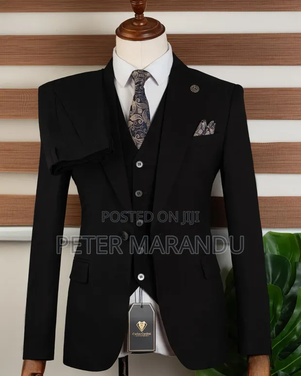 Carlos Cardini Suti Nyeusi Safi Slim Fit (Vipande 3) - 1