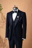 MARIO CASAS Executive Satin Lapel 3-Piece Suit Set - 4