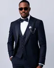 MARIO CASAS Executive Satin Lapel 3-Piece Suit Set - 5