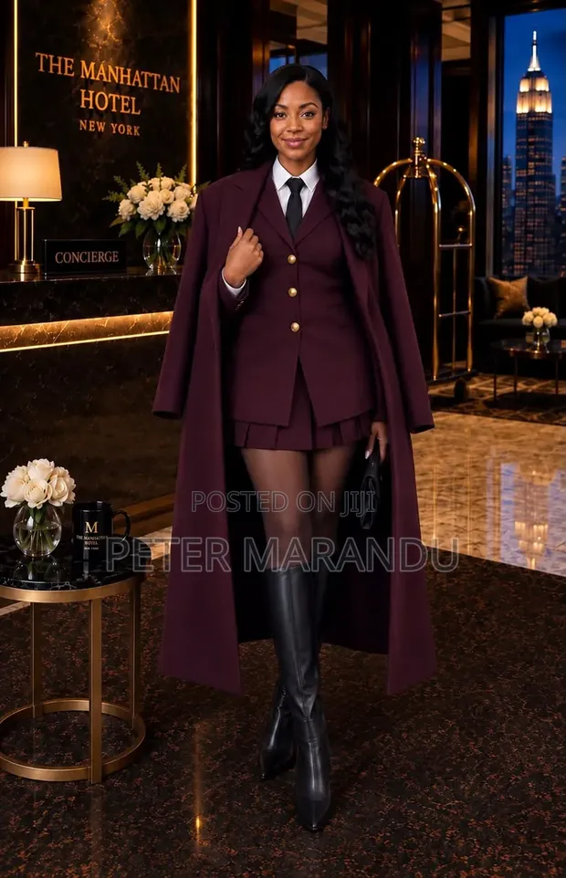 Women's 3-Piece Suit Set (Skirt, Jacket & Long Overcoat) - 1
