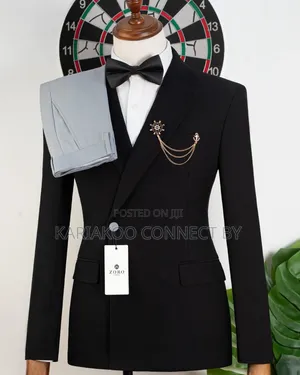 Luxury Black ROMASTER Groom & Party Suit Set with Gold Brooch Chain