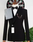 Luxury Black ROMASTER Groom & Party Suit Set with Gold Brooch Chain - 2