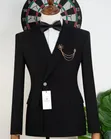 Luxury Black ROMASTER Groom & Party Suit Set with Gold Brooch Chain - 3