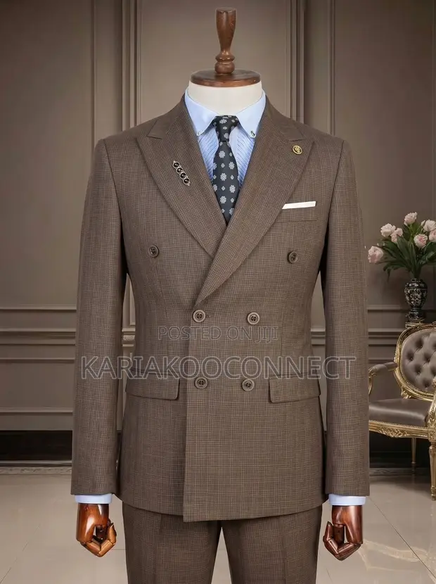 Double-Breasted Wool Blend Executive Suit - 1