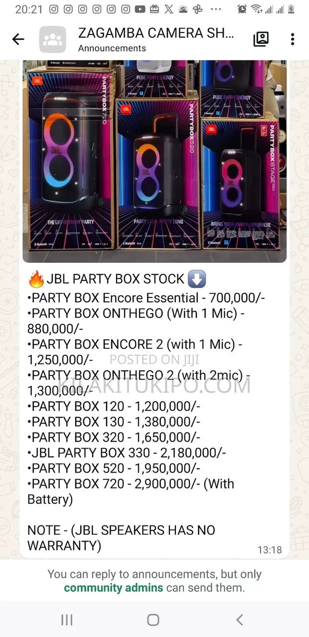 JBL PartyBox Speakers: Encore Essential, On The Go, 120, 130, 320, 330, 520, 720 - 1