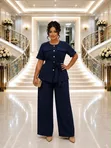 Women's 2-Piece Short Sleeve Safari Style Suit Set - 1
