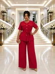 Women's 2-Piece Short Sleeve Safari Style Suit Set - 3