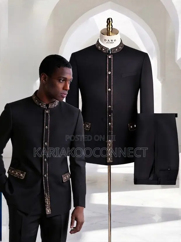 DARO Uomo Embellished Mandarin Collar Suit - 1