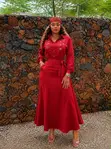Beaded Satin Collared Maxi Dress - 2