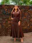 Beaded Satin Collared Maxi Dress - 3