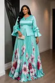 Floral Peplum Bell-Sleeve Evening Gown - 2