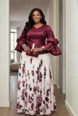 Floral Peplum Bell-Sleeve Evening Gown - 3