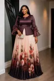 Floral Peplum Bell-Sleeve Evening Gown - 4