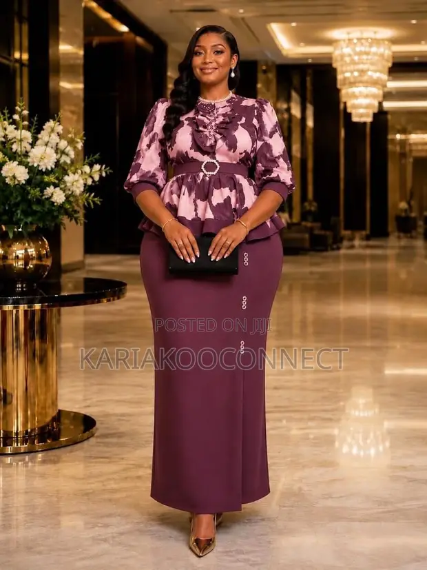 Ruffle-Neck Peplum Two-Piece Skirt Set - 1
