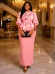 Ruffle-Neck Peplum Two-Piece Skirt Set - 3