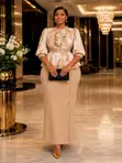 Ruffle-Neck Peplum Two-Piece Skirt Set - 4
