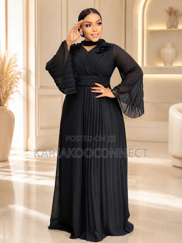 Wrap-Style Bell-Sleeve Chiffon Maxi Gown - 1