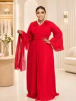 Wrap-Style Bell-Sleeve Chiffon Maxi Gown - 2