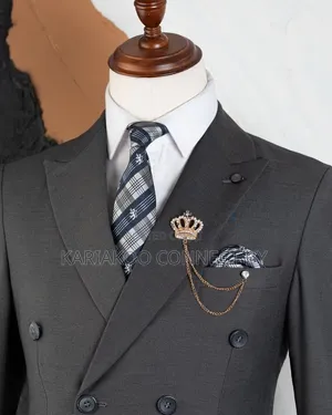 Men's Executive Dark Grey Double-Breasted Suit