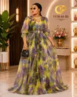 Abstract Print Pleated Chiffon Maxi Dress with Belt - 1