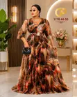Abstract Print Pleated Chiffon Maxi Dress with Belt - 2