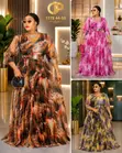 Abstract Print Pleated Chiffon Maxi Dress with Belt - 3