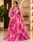 Abstract Print Pleated Chiffon Maxi Dress with Belt - 4