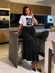 LA Graphic Tee & Tiered Green Midi Skirt Set - 1