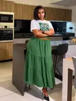 LA Graphic Tee & Tiered Green Midi Skirt Set - 2