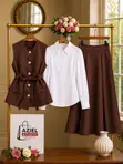 Elegant 3-Piece Vest, Shirt & Skirt Suit - 1