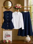 Elegant 3-Piece Vest, Shirt & Skirt Suit - 2