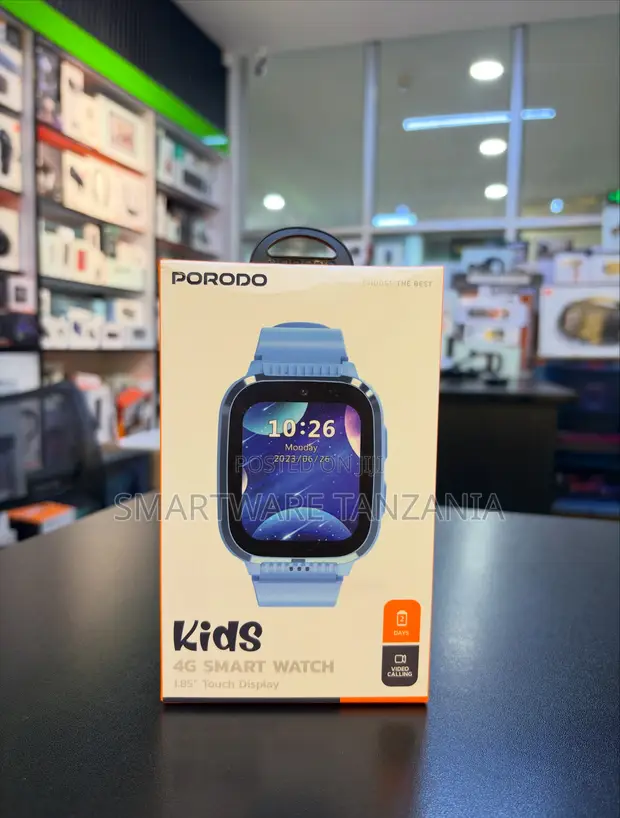 Porodo Kids 4G Smart Watch - 1.85-Inch Touch Display, Blue - 1