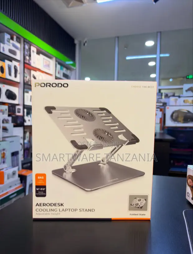 Porodo Aerodesk Cooling Laptop Stand, Urefu Unaoweza Kurekebishwa, Fremu ya Chuma - 1