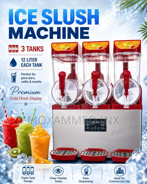 Ice Slush Machine - 3 Tanks, 12L Each - 1