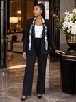 Elegant Women's Suit with Attached Scarf - 1
