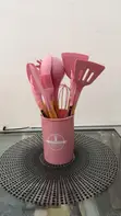 Set ya Vifaa vya Jikoni vya Vipande 10 vya Silicone na Vifundo vya Mbao - 1