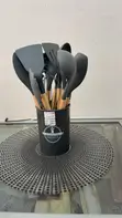 Set ya Vifaa vya Jikoni vya Vipande 10 vya Silicone na Vifundo vya Mbao - 4