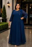Embellished Chiffon Maxi Dress - 1