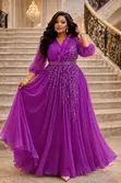 Ruffled Beaded Chiffon Evening Gown - 1