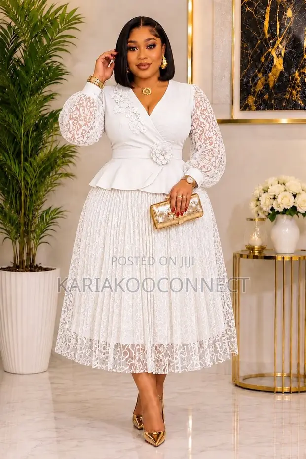 Lace Peplum Midi Dress with Floral Waist Detail - 1