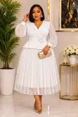 Lace Peplum Midi Dress with Floral Waist Detail - 1