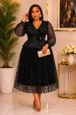 Lace Peplum Midi Dress with Floral Waist Detail - 2