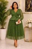 Lace Peplum Midi Dress with Floral Waist Detail - 3