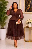Lace Peplum Midi Dress with Floral Waist Detail - 4