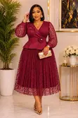 Lace Peplum Midi Dress with Floral Waist Detail - 5