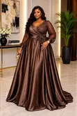 Gauni la Satin la Mpira lenye Mikono ya Lace na Maua kwenye Kiuno - 4